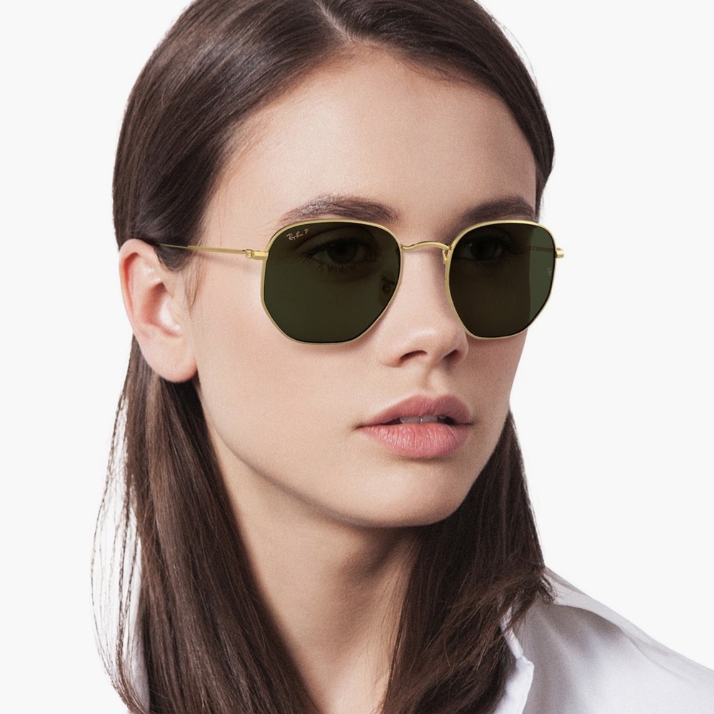 Ray-Ban Unisex Jim Polarized Gold Hexagonal Sunglasses with Case